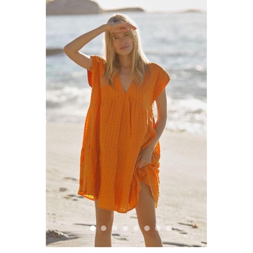 Maeve Anthropologie Juliet Tiered Tunic Dress‎ Orange V-Neck Mini Small
